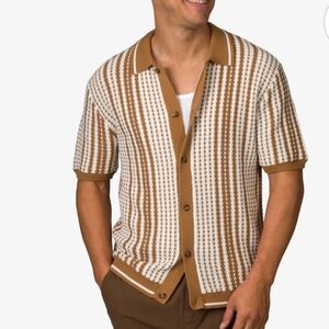 Reef Cabana Knit Sweater Tobacco Brown Cotton Short Sleeve Size Large